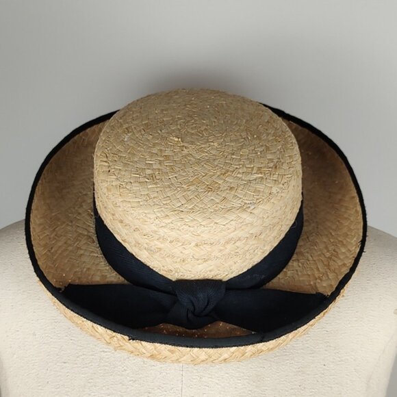 Fiesta Santa Barbara Straw Oversized Wide Brim Black Bow Band Medium 22 1/2" - Picture 6 of 10